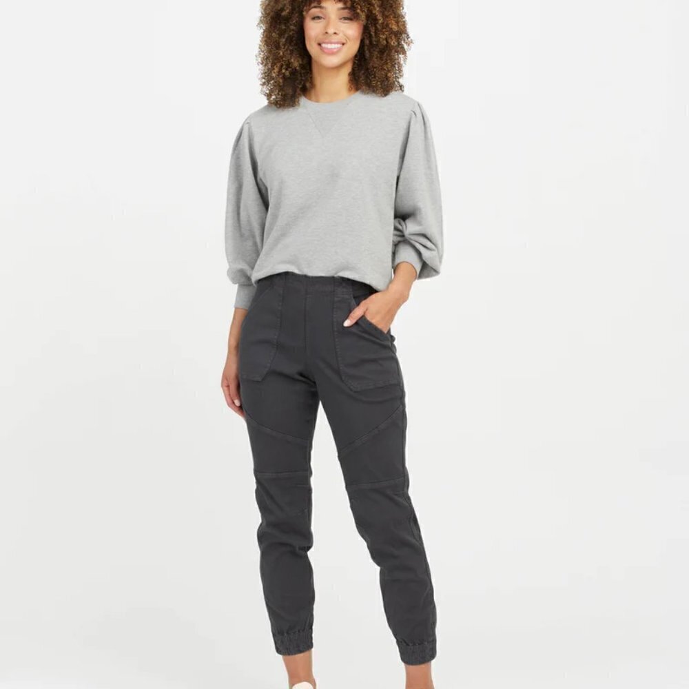 Spanx Size L Washed Black Stretch Twill Cargo Jogger Jean, Exc. Used Condition